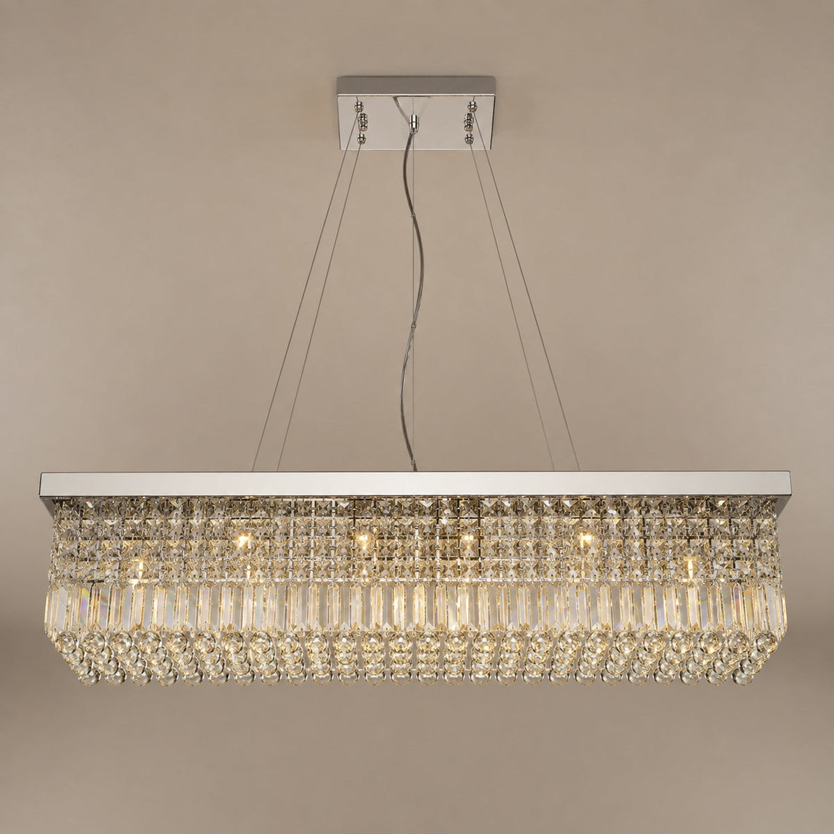 Rectangular K9 Crystal Chandelier Steel 6-10 Light LED