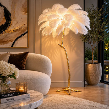 Ostrich Feather Floor Lamp Copper Base Ambient LED