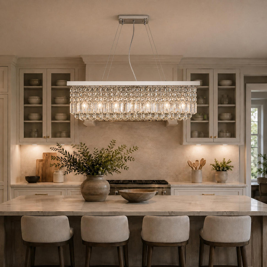 Rectangular K9 Crystal Chandelier Steel 6-10 Light LED