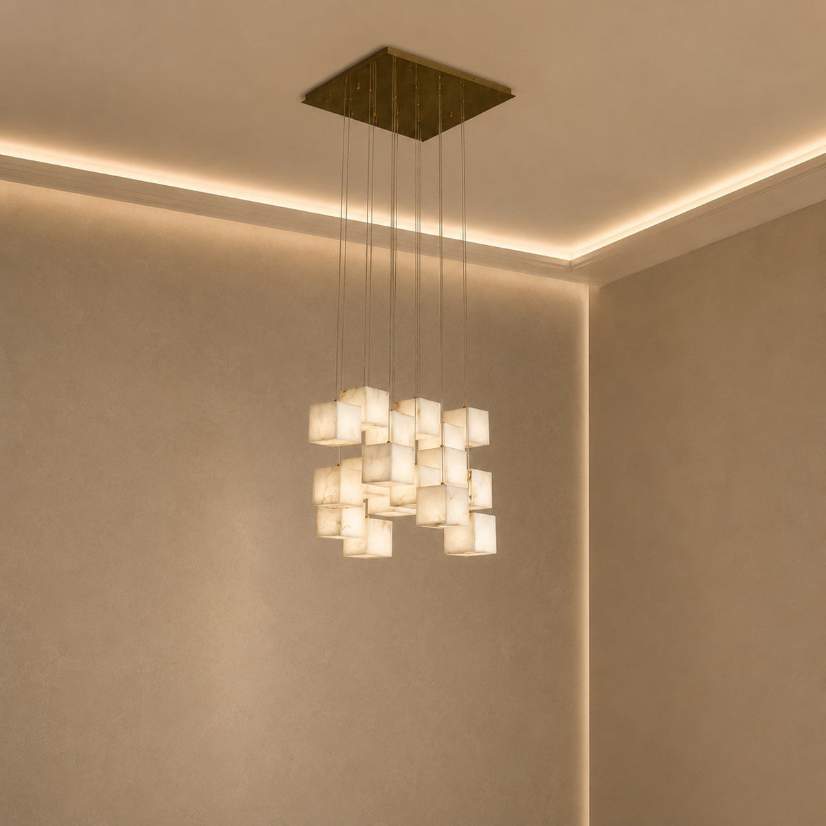 Alabaster Box Pendant Light Hanging LED Adjustable Height