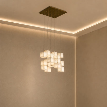 Alabaster Box Pendant Light Hanging LED Adjustable Height