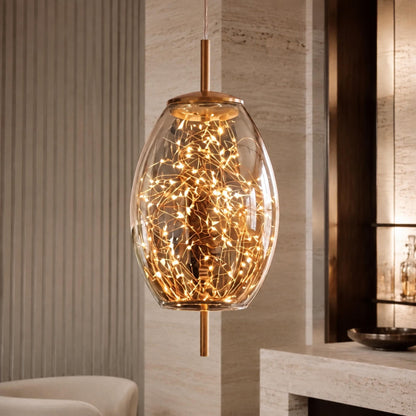 Modern Hanging Pendant Light Adjustable Smoky Glass