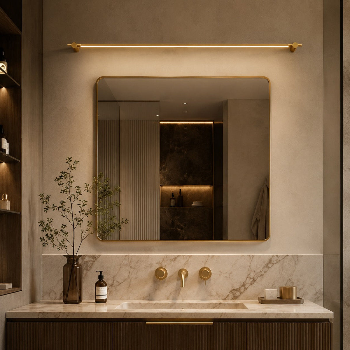 Polished Brass Linear LED Vanity Light 90cm & 120cm Acrylic Shade