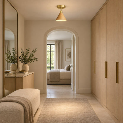 Walnut Wood Semi-Flush Ceiling Light Brushed Brass LED E27 Mid-Century