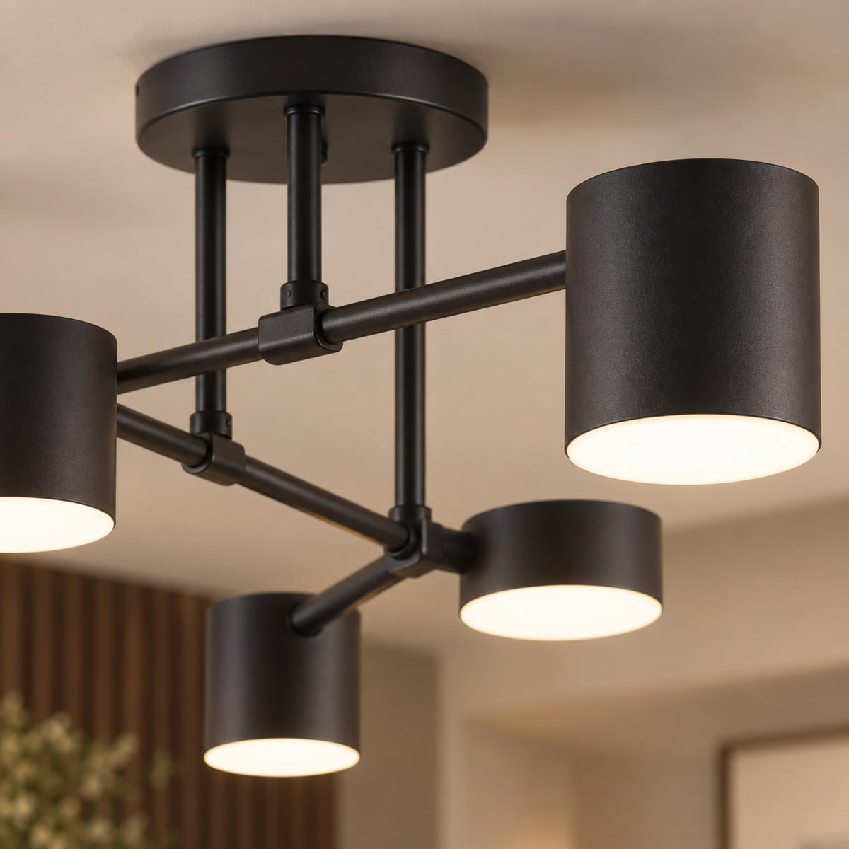 Sputnik Metal LED Flush Mount Ceiling Light 6-Arm Gold or Black Dimmable