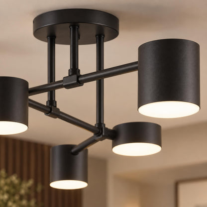 Sputnik Metal LED Flush Mount Ceiling Light 6-Arm Gold or Black Dimmable