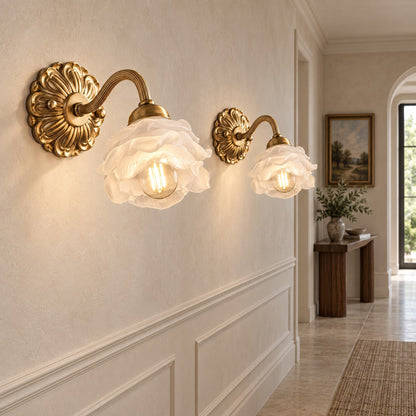 Rose Glass Wall Light Brass Sconce Decorative LED