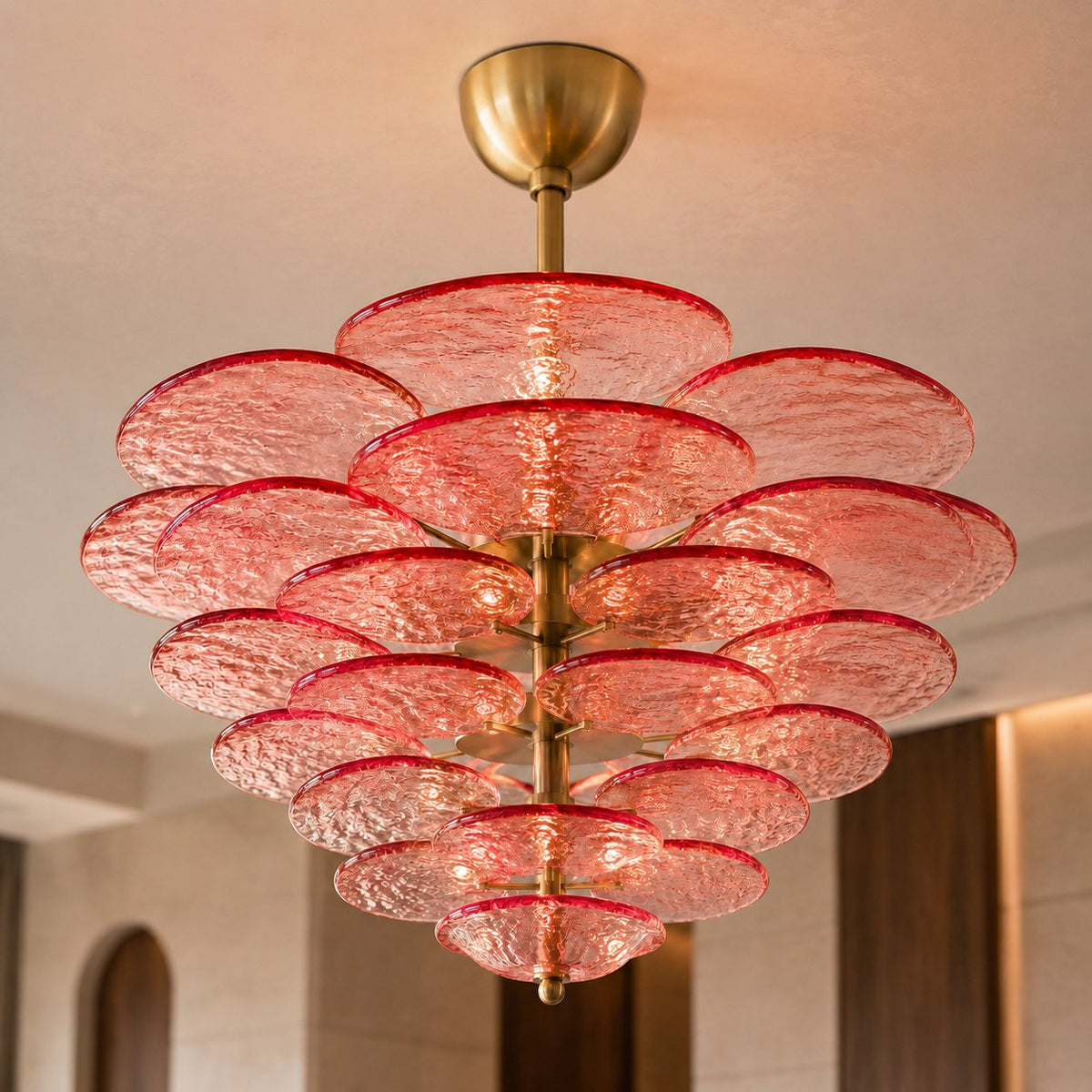 Layered Glass Leaf Chandelier Vintage Hanging LED