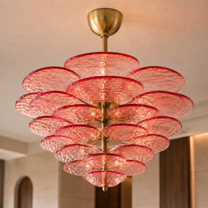 Layered Glass Leaf Chandelier Vintage Hanging LED