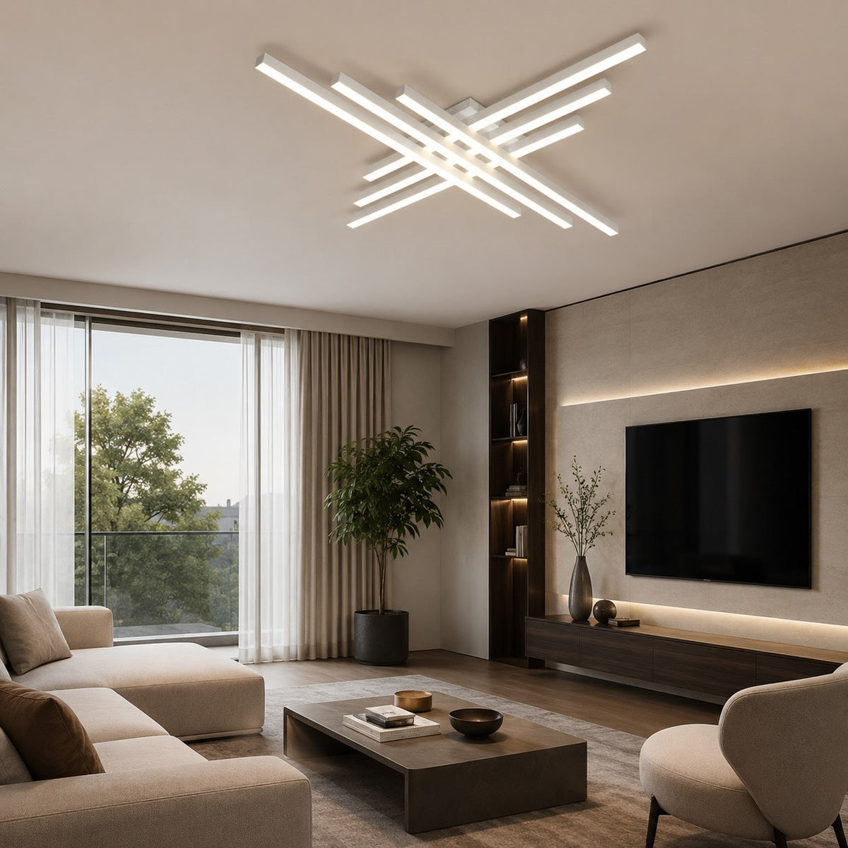 Long Strip LED Ceiling Light Iron Acrylic Adjustable Dimmable White or Black