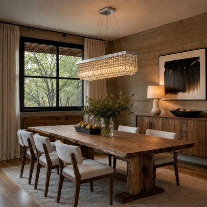 Rectangular K9 Crystal Chandelier Steel 6-10 Light LED