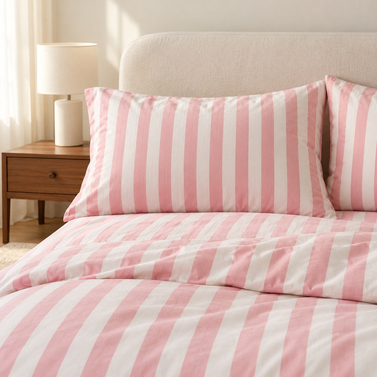 Pastel Striped Cotton Blend Bedding Set with Duvet Cover and Sheet