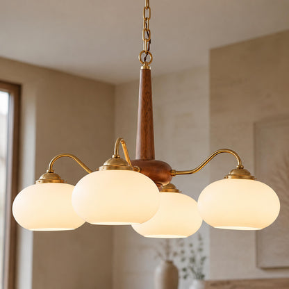 Solid Wood Brass Glass Chandelier 3 4 or 6 Head