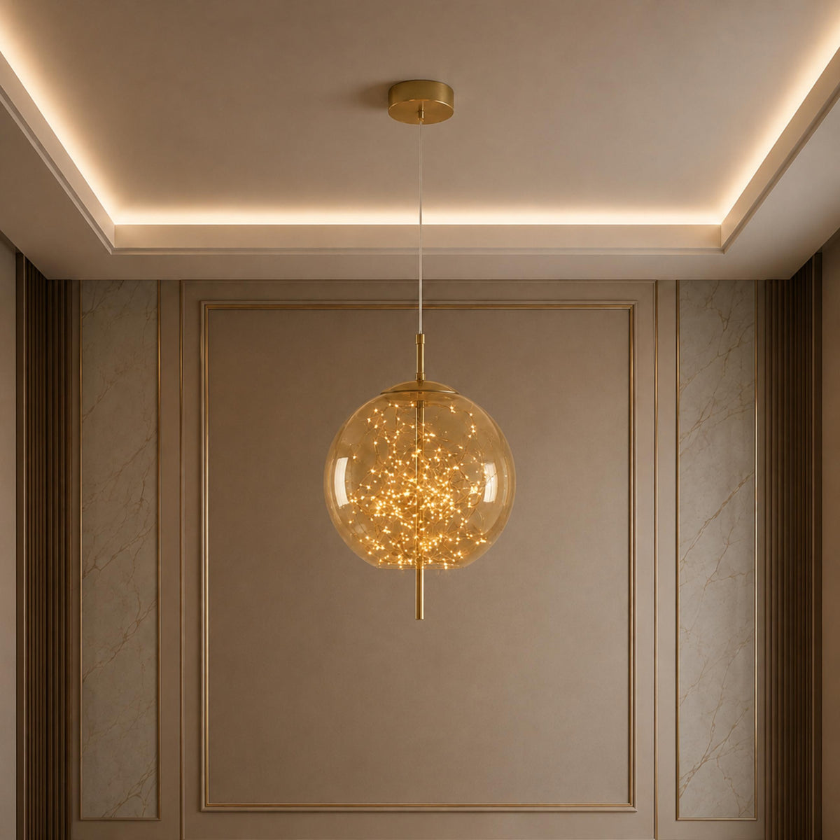Modern Hanging Pendant Light Adjustable Smoky Glass