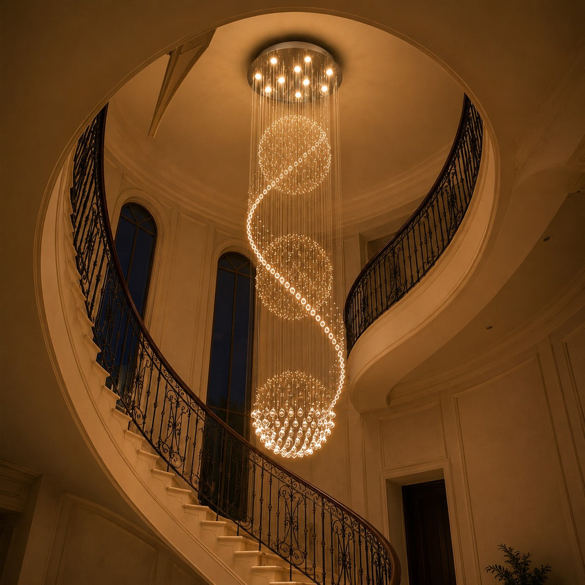 Spiral Three-Sphere K9 Crystal Chandelier LED