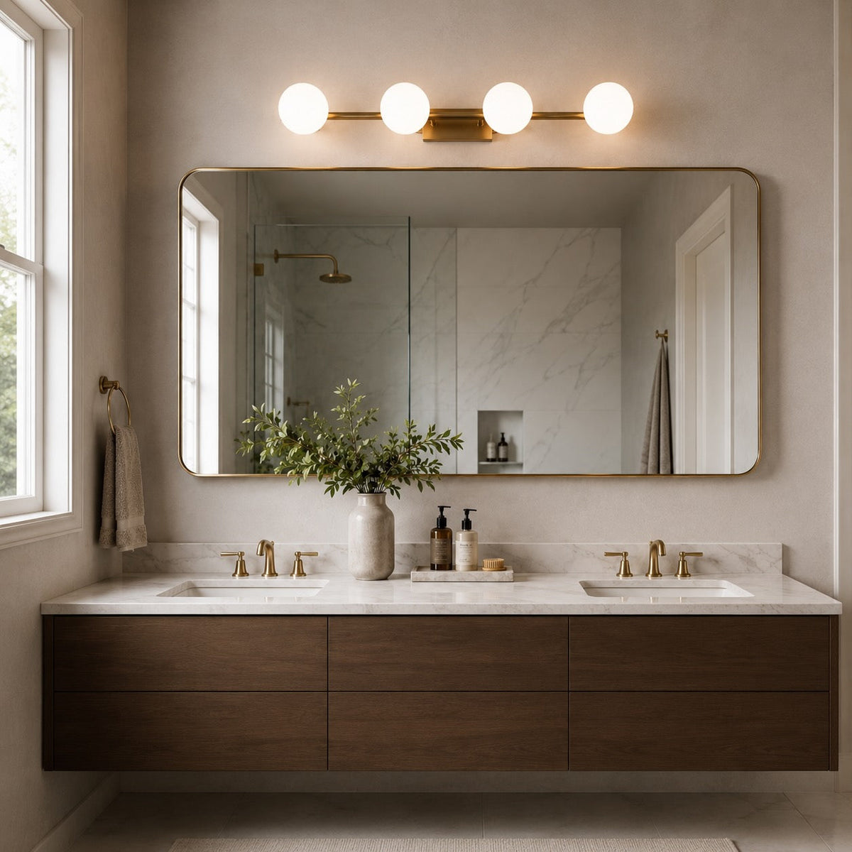 Solid Copper Multi-Head LED Vanity Light 2–5 Light Milk Glass