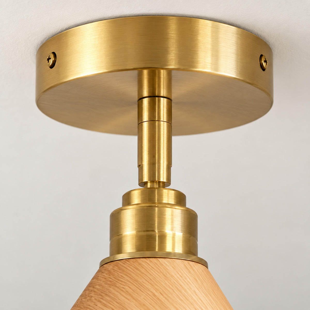 Walnut Wood Semi-Flush Ceiling Light Brushed Brass LED E27 Mid-Century