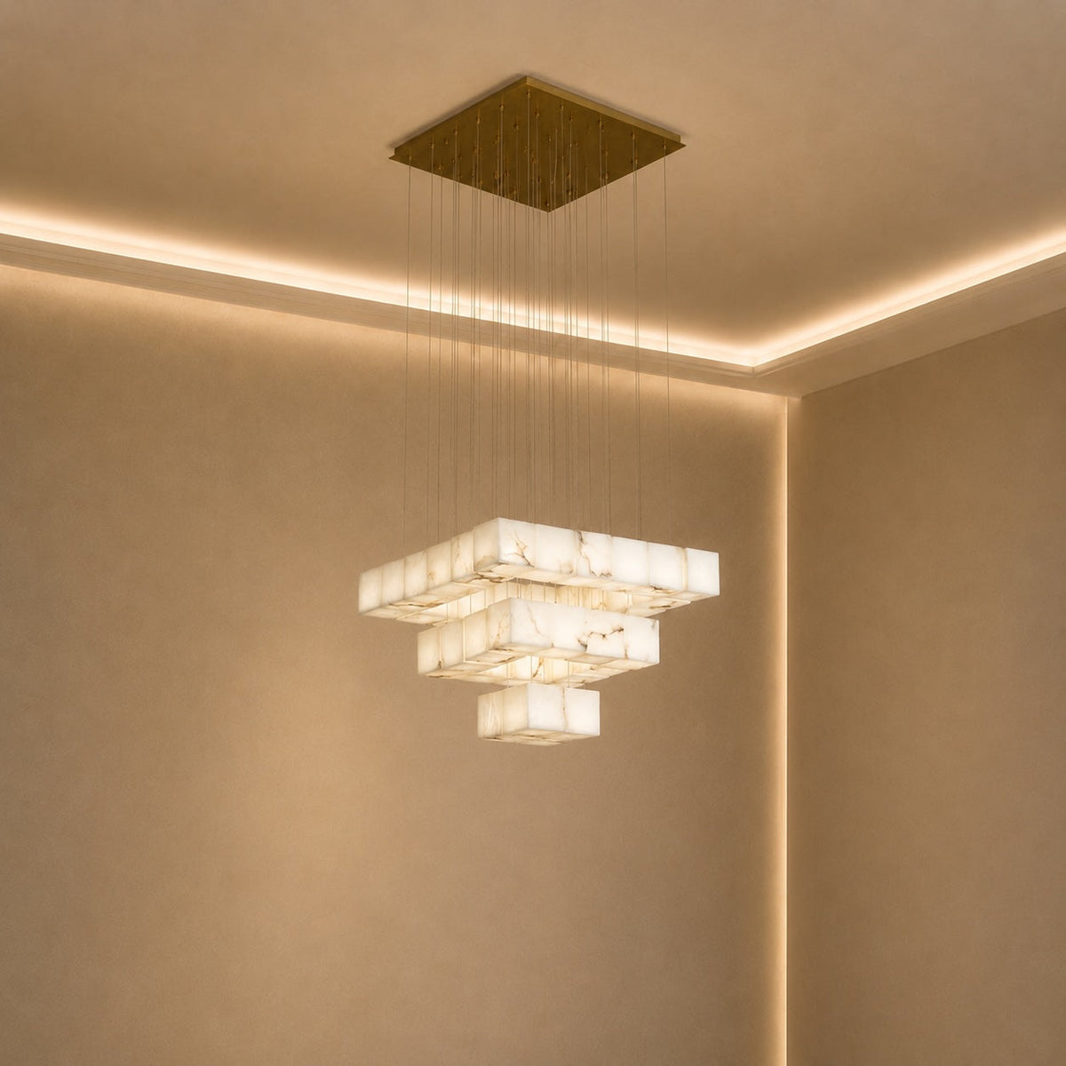 Alabaster Box Pendant Light Hanging LED Adjustable Height