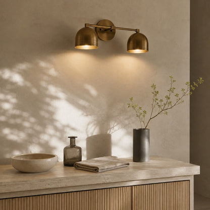 Solid Brass Double Dome Wall Sconce 46cm Vanity & Bedside Light