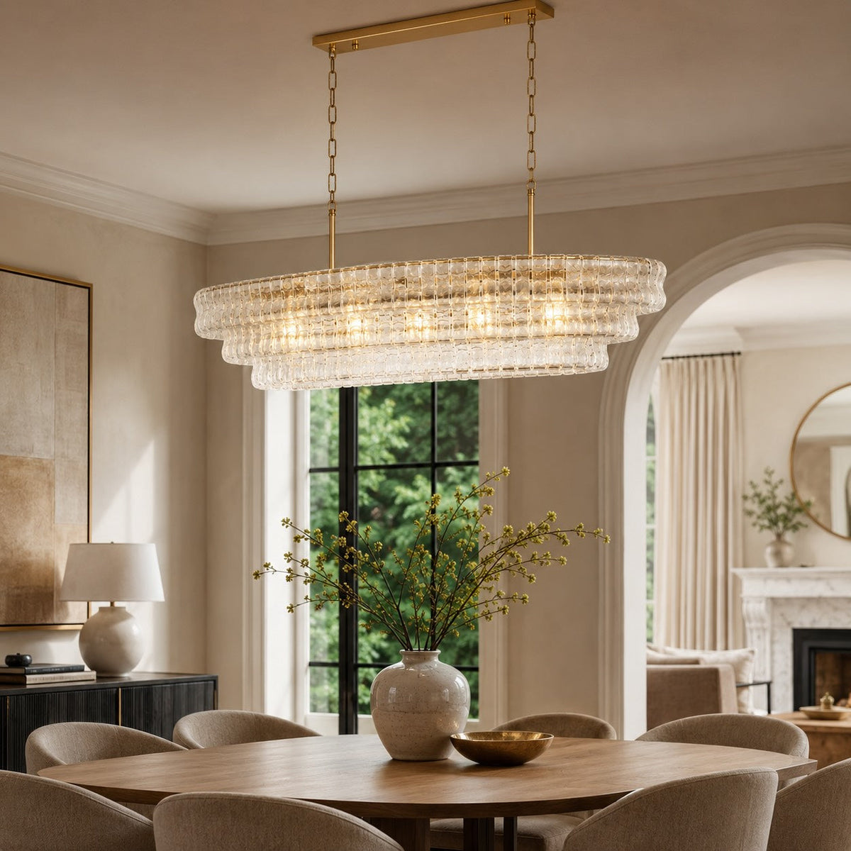Oval Steel Chandelier Adjustable Hanging LED Light