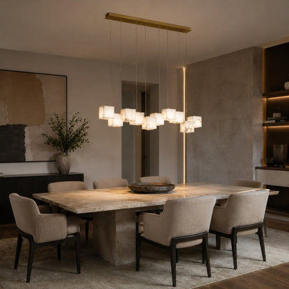 Alabaster Box Pendant Light Hanging LED Adjustable Height