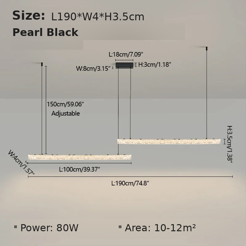 Dimensions - Pearl Black L190cm B: L190 x W4 x H3.5cm, 80W, suits 10-12 sqm