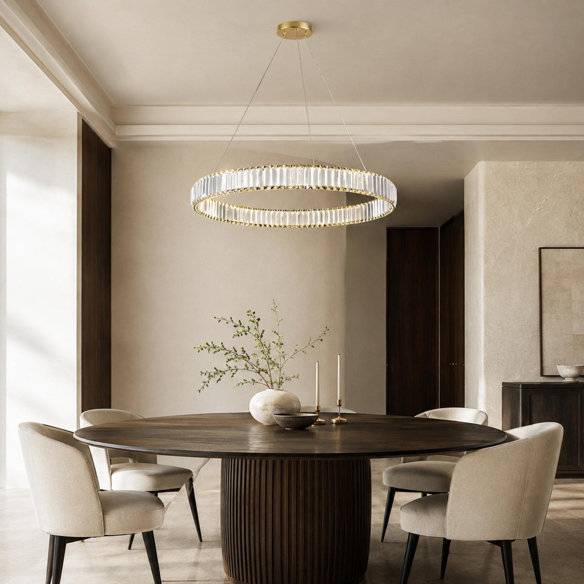 Crystal Chandelier Adjustable Hanging LED Fixture Round