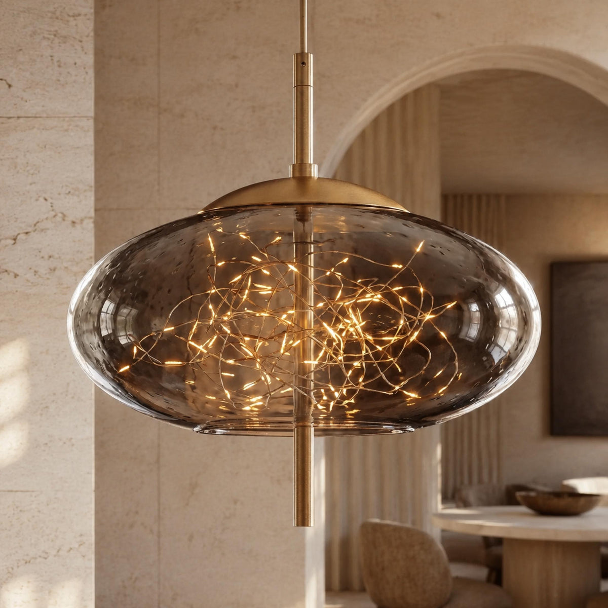 Modern Hanging Pendant Light Adjustable Smoky Glass