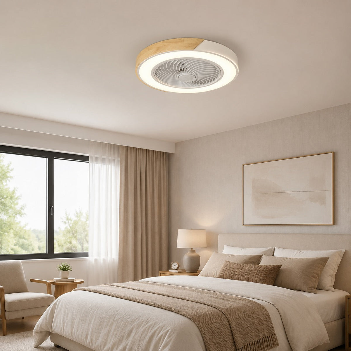 Bladeless Round or Square Flush Mount Ceiling Fan with Dimmable 36W LED Light