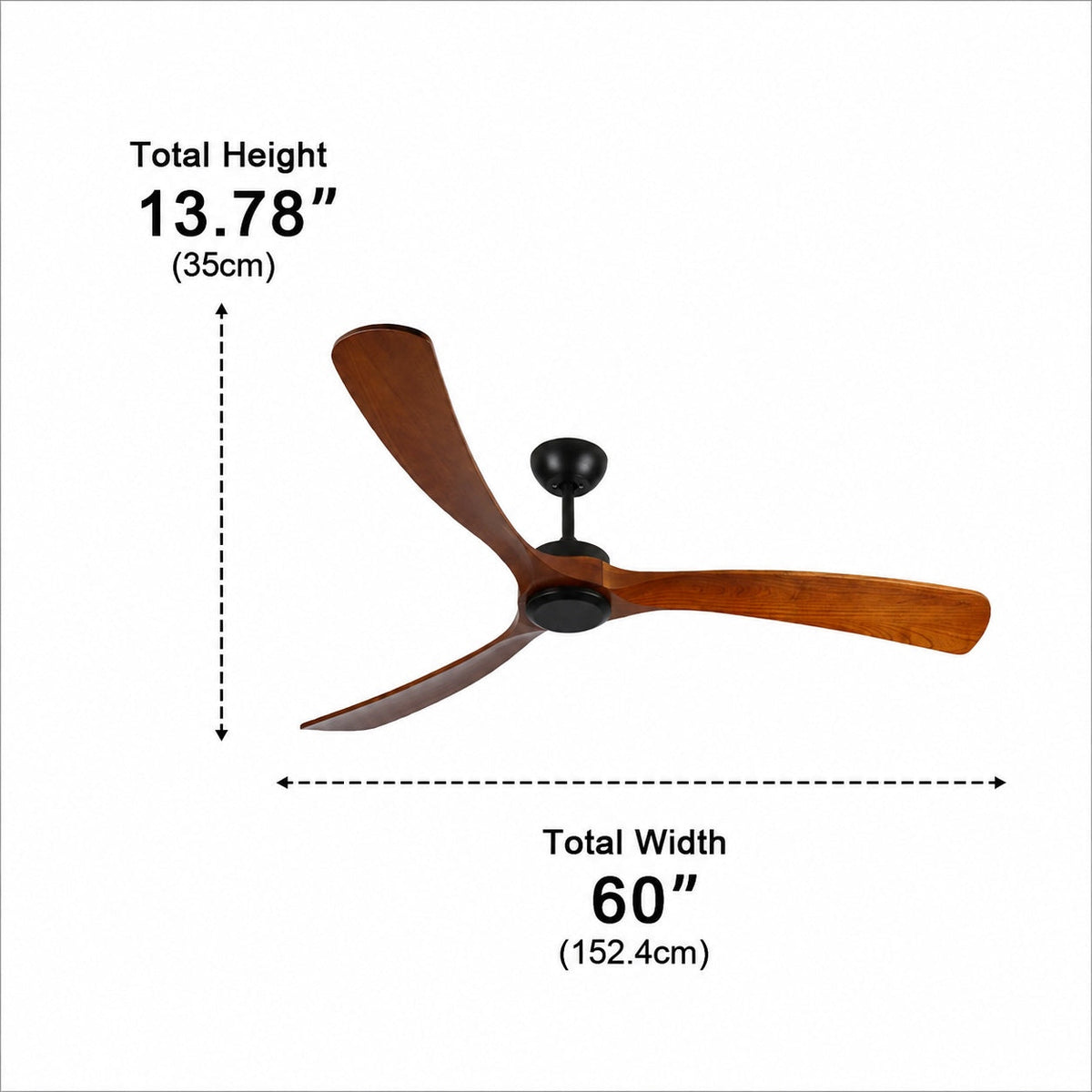 Walnut Wood Blade Outdoor Ceiling Fan IP65 Waterproof 6 Speed 105 to 152 cm