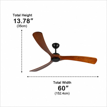 Walnut Wood Blade Outdoor Ceiling Fan IP65 Waterproof 6 Speed 105 to 152 cm