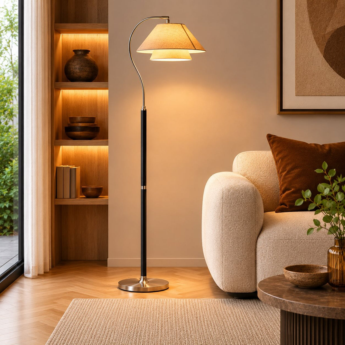 Black Metal Floor Lamp Energy-Efficient LED Adjustable