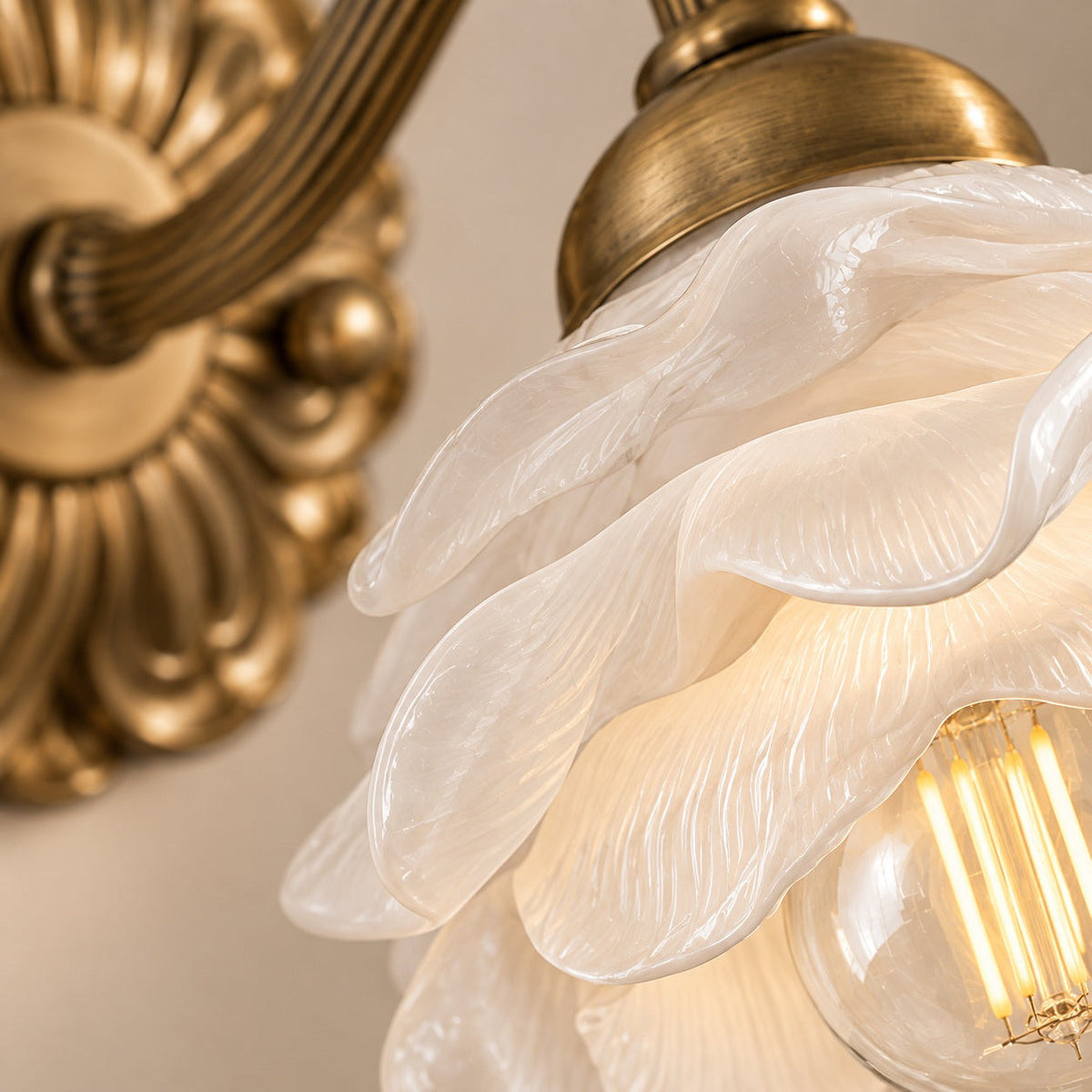 Rose Glass Wall Light Brass Sconce Decorative LED