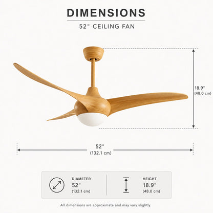 Etched Opal Glass DC Ceiling Fan with LED Light Remote and 132cm Blades