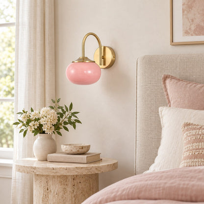 Copper Wall Light Pink Glass Shade LED Wall Sconce