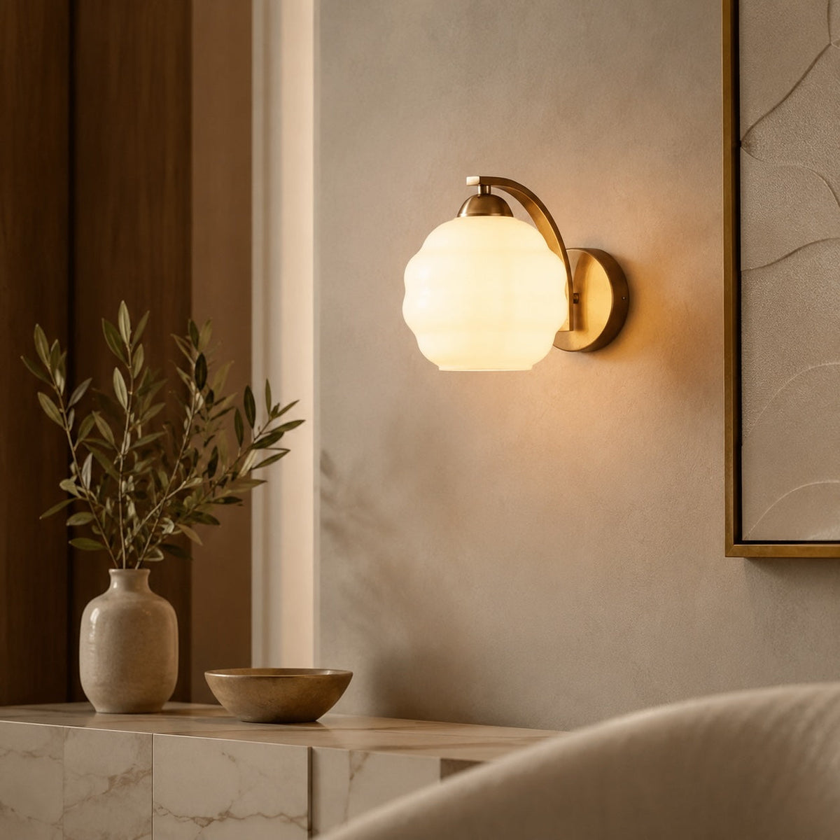Art Deco Glass Wall Sconce Adjustable Metal LED Light