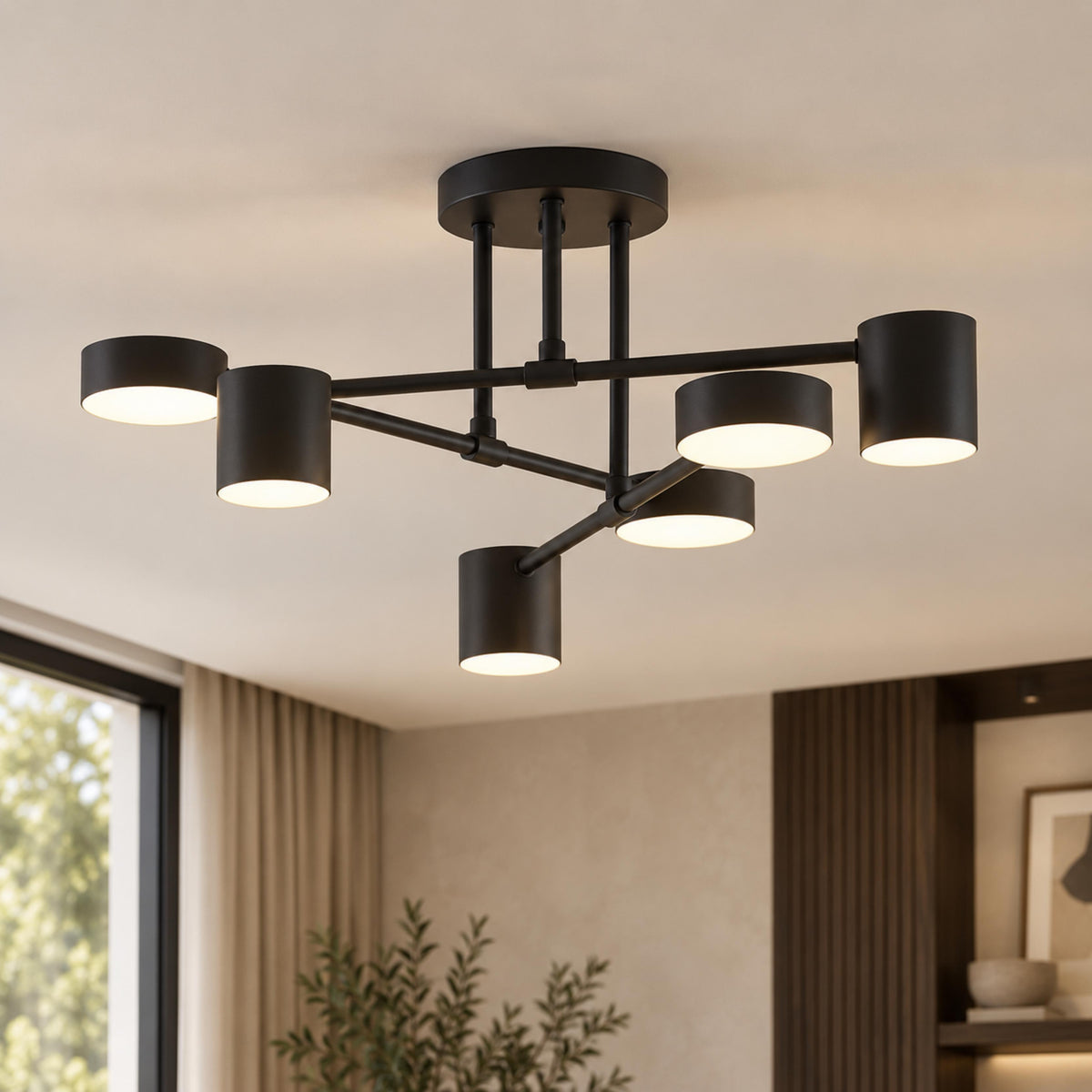 Sputnik Metal LED Flush Mount Ceiling Light 6-Arm Gold or Black Dimmable