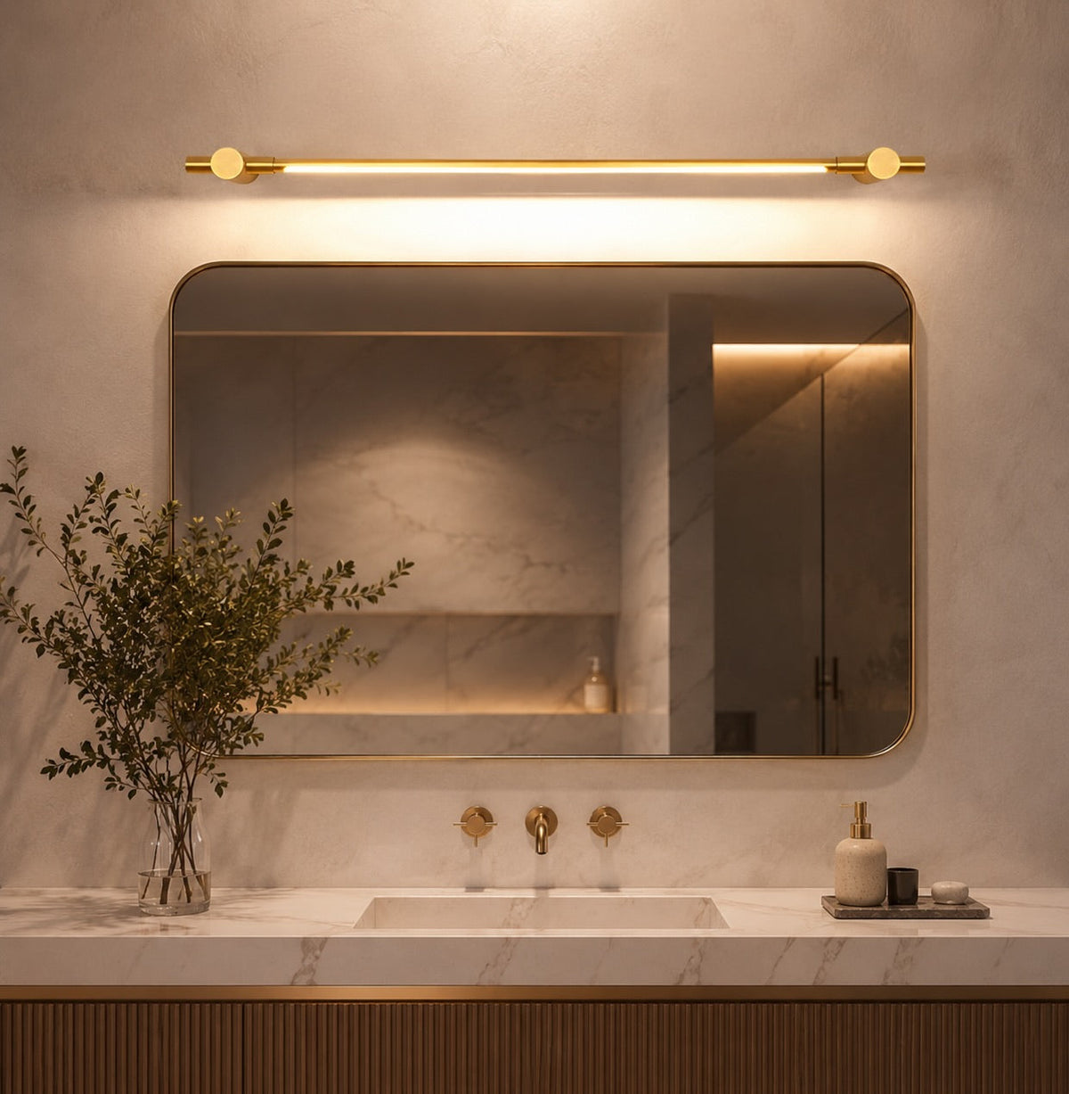 Polished Brass Linear LED Vanity Light 90cm & 120cm Acrylic Shade