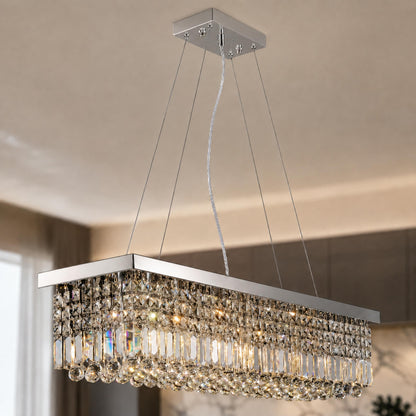 Rectangular K9 Crystal Chandelier Steel 6-10 Light LED