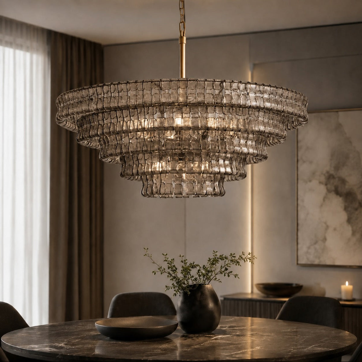 Round Textured Glass Steel Chandelier 6-Light LED