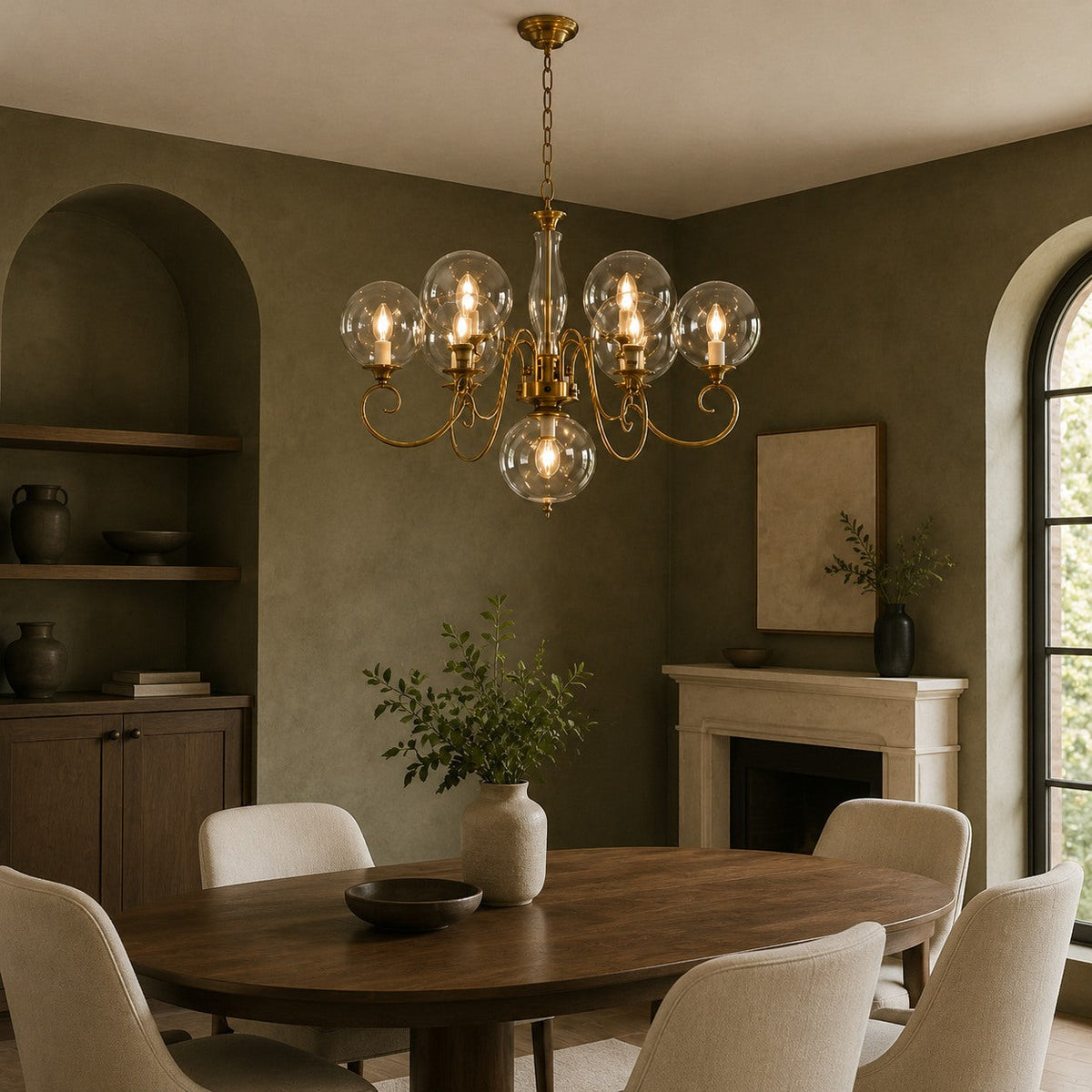 Glass Chandelier Hanging LED Light Fixture Adjustable