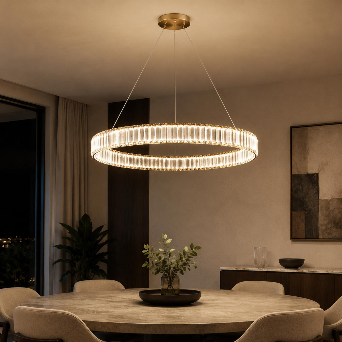 Crystal Chandelier Adjustable Hanging LED Fixture Round