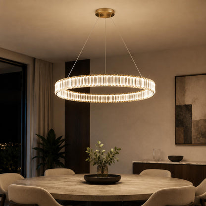 Crystal Chandelier Adjustable Hanging LED Fixture Round