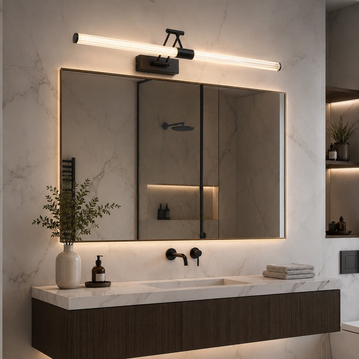 Foldable Twin-Arm LED Vanity Light 360° Acrylic Cylinder 48–78cm