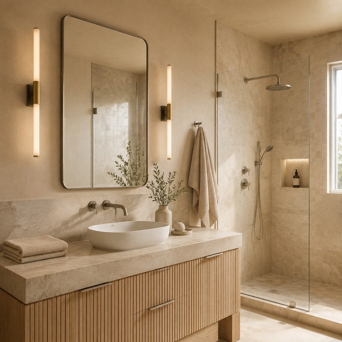 Slim Linear LED Bathroom Wall Light 39–69cm Dimmable 3000–6000K