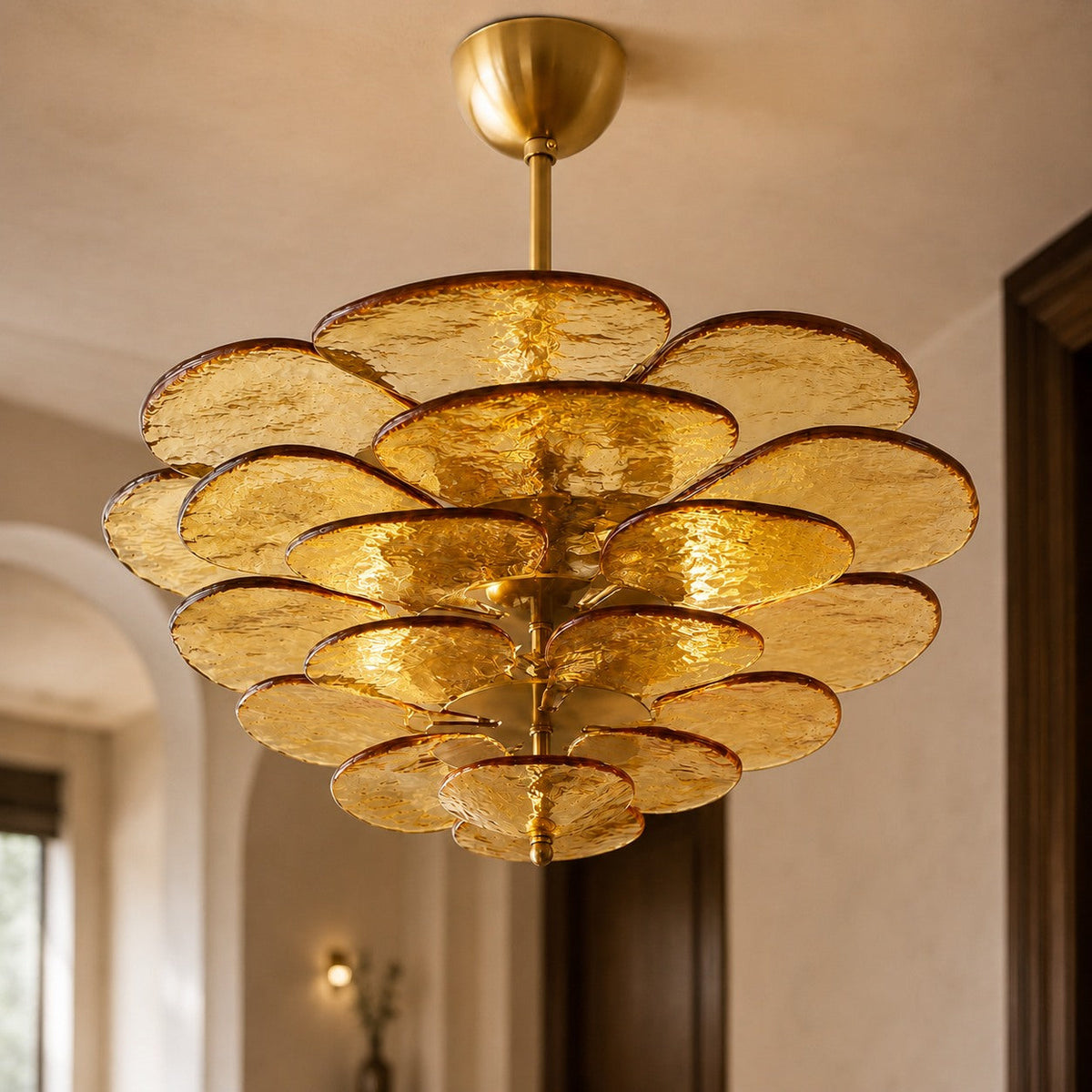 Layered Glass Leaf Chandelier Vintage Hanging LED