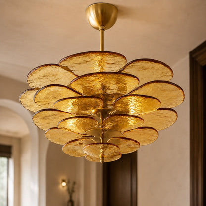 Layered Glass Leaf Chandelier Vintage Hanging LED