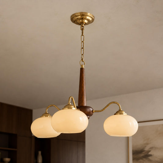 Solid Wood Brass Glass Chandelier 3 4 or 6 Head