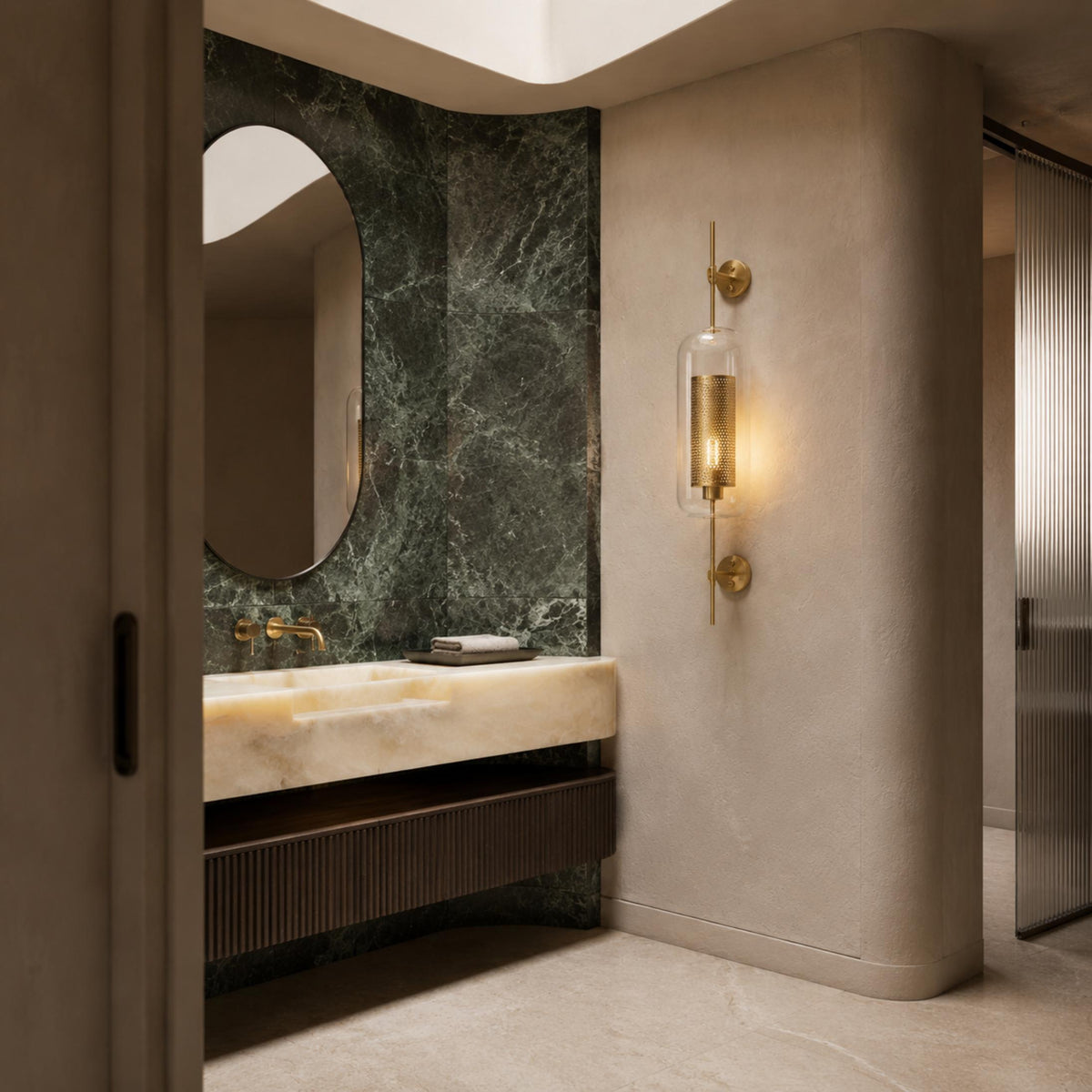 Clear Glass Wall Light Brass Wall Mounted LED Sconce