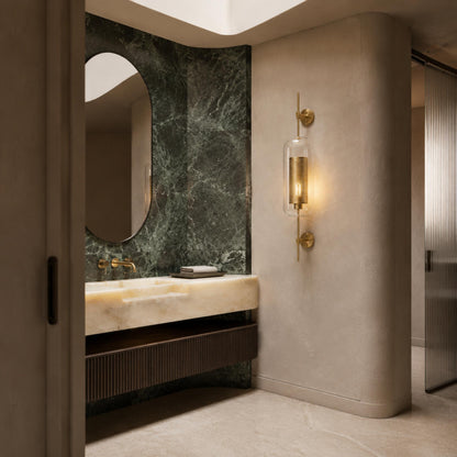 Clear Glass Wall Light Brass Wall Mounted LED Sconce